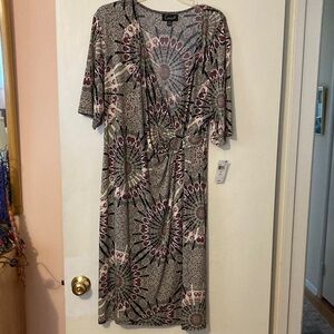 NWT Connected Apparel wrap dress black/cream/maroon 18W